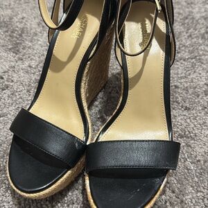Michael Kors Black and Tan Wedge Sandals